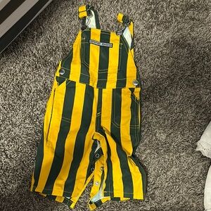 Green Bay packers-Striped Green and Yellow Kids Overalls